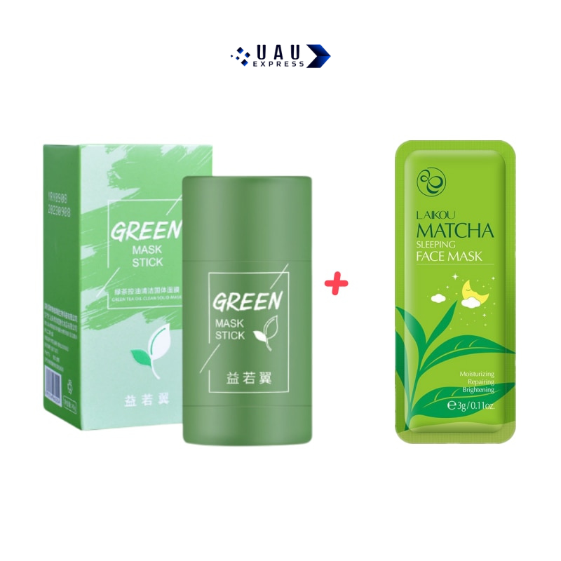 GreenMask 2 em 1 Para Acne - Máscara de Argila com Chá Verde + Máscara Noturna: Controle de Oleosidade e Remoção de Cravos e Espinhas. - Loja Uau Express
