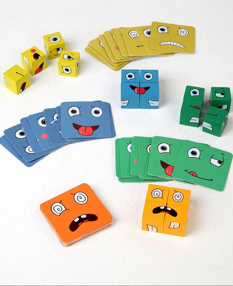 Cubo Mágico de expressões faciais - brinquedo montessori interativo - Loja Uau Express