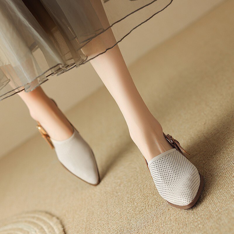 Sapato Feminino Bico Fino e Salto 3cm - Malha Respirável e Couro - Loja Uau Express